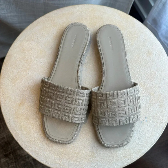 NEW Givenchy 4G Raffia Jacquard Gold Nude Slide Flat Sandal, Vacation, Size 7.5 - Picture 5 of 8